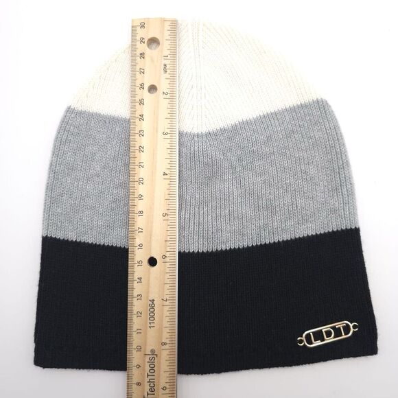 LDT Beanie‎ CASHMERE COTTON Blend Colorblock NWOT Black Gray White